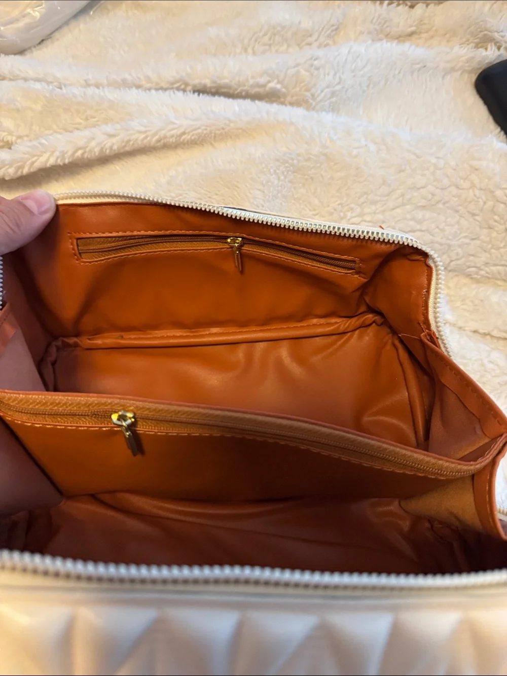 Quilted Top-Handle Cosmetic Bag in Cream